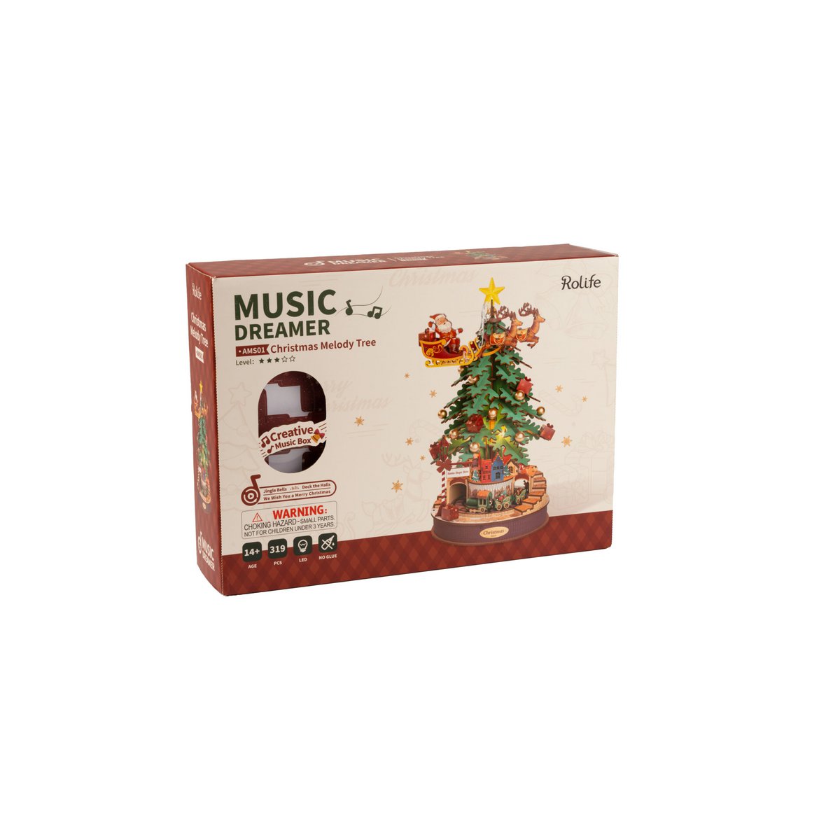 DIY 3D houten muziekdoos kerstboom met verlichting, 30 x 30 x 40 cm