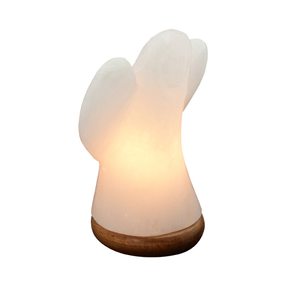 Salt Dreams engel zoutlamp wit met houten voet 19 cm