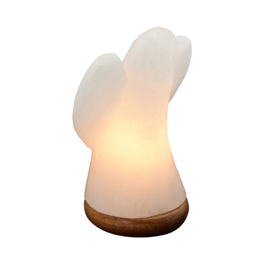 Salt Dreams engel zoutlamp wit met houten voet 19 cm