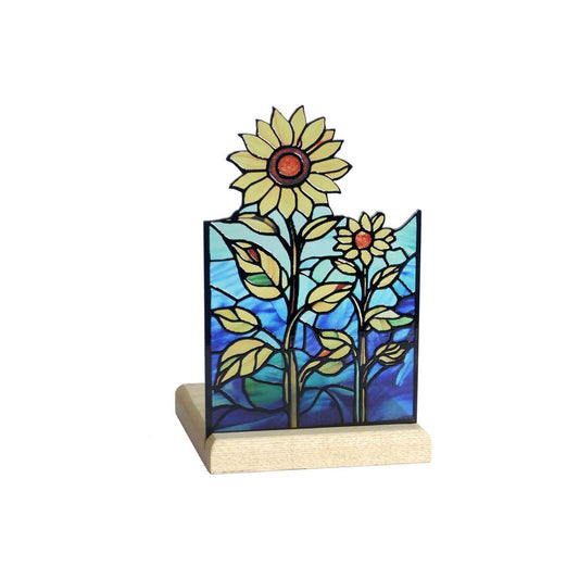 Zonnebloem waxinelichthouder hout en acryl – sfeervolle theelichthouder