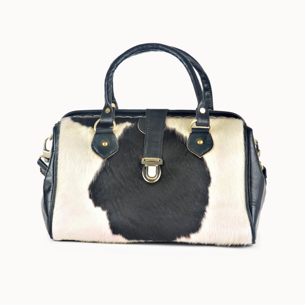 Frou leren handtas met koeienvacht, 30 × 13 × 20 cm