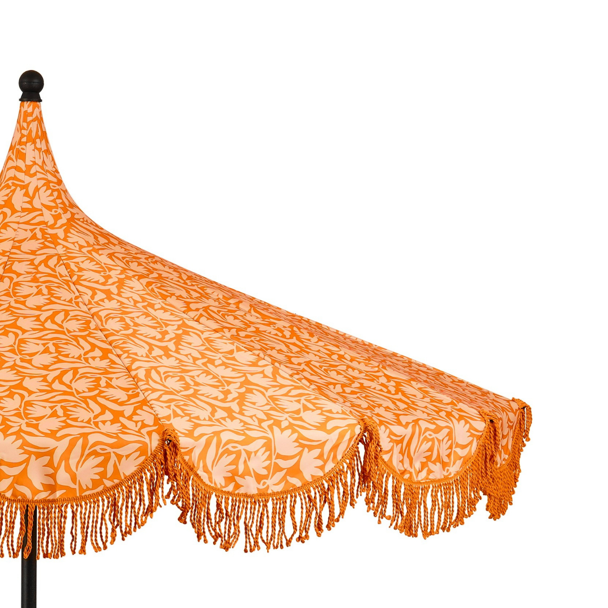 Oranje parasol met bloemenprint en franjes Ø235 cm