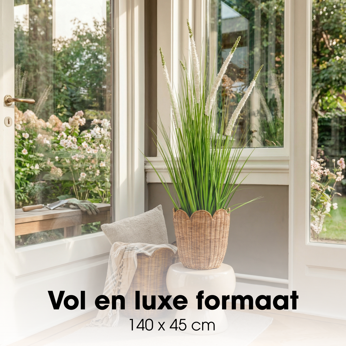 Eremurus kunstgras met pot, groen en wit, 140 cm