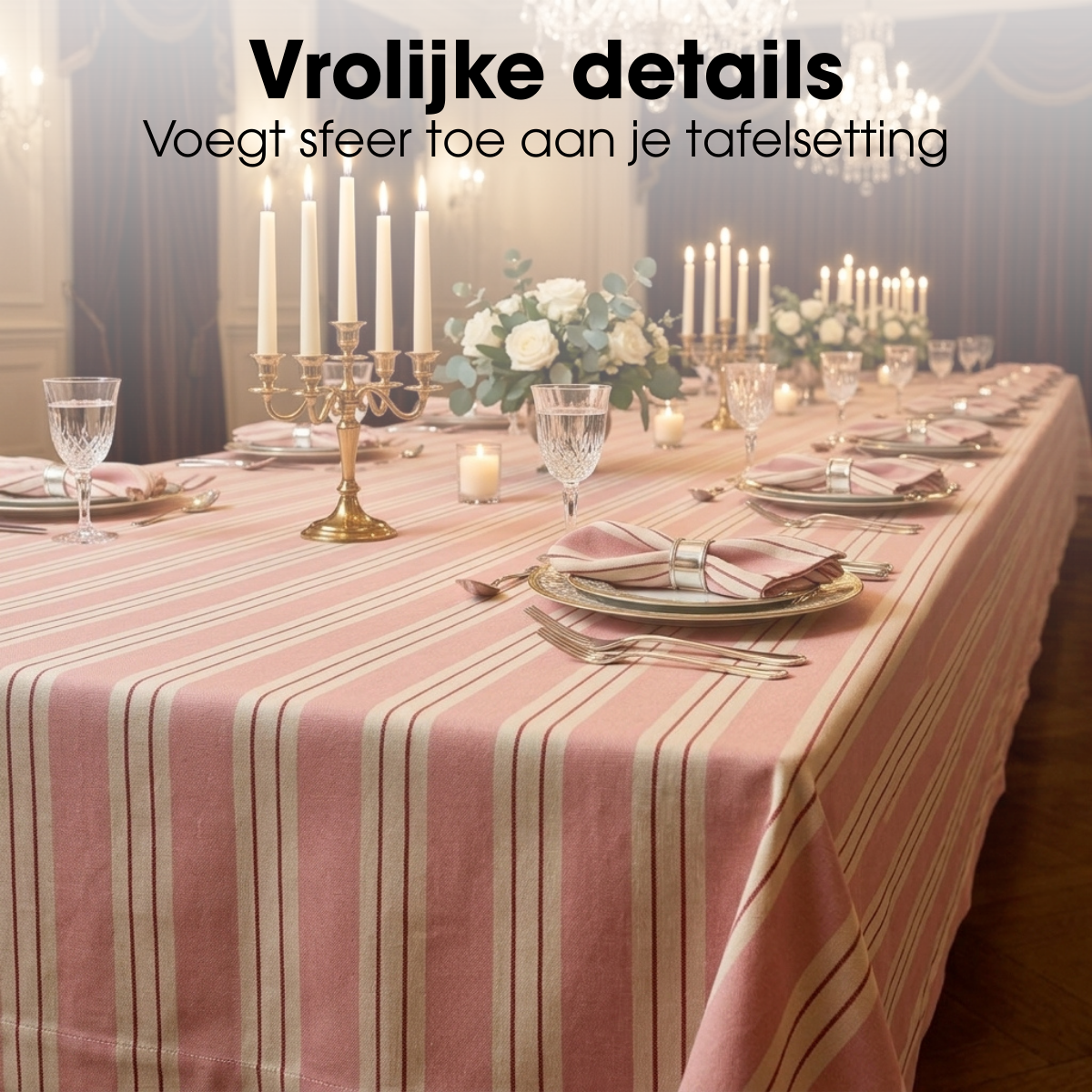 Tafelkleed roze gestreept, 250 x 140 cm