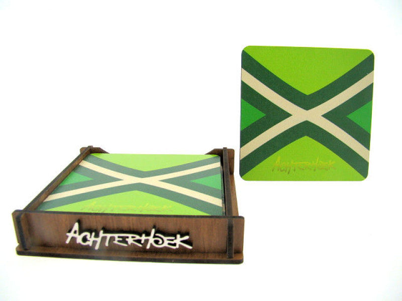 Houten onderzetters Achterhoek, set van 6, 9 × 9 cm