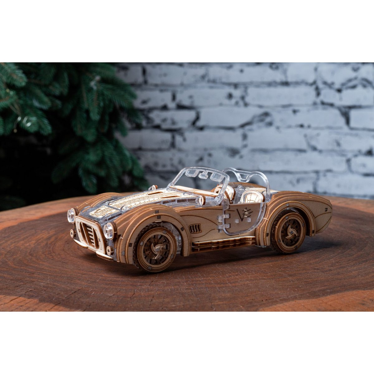 DIY houten mechanische puzzel Speedster V2 auto, 16,4 x 8 x 5,5 cm