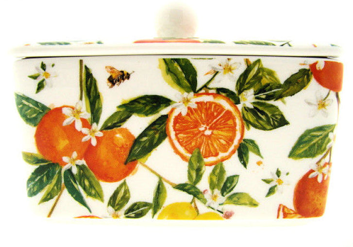 Orange & Lemons botervloot, geschikt voor ca. 400 gram boter, Chinees porselein