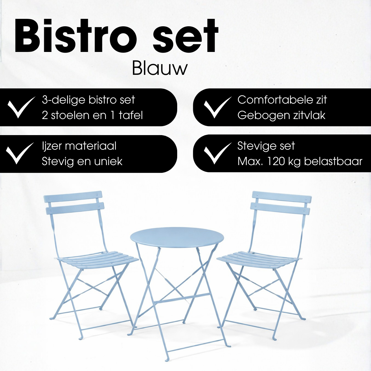 Lichtblauwe bistroset Laurence 3-delig