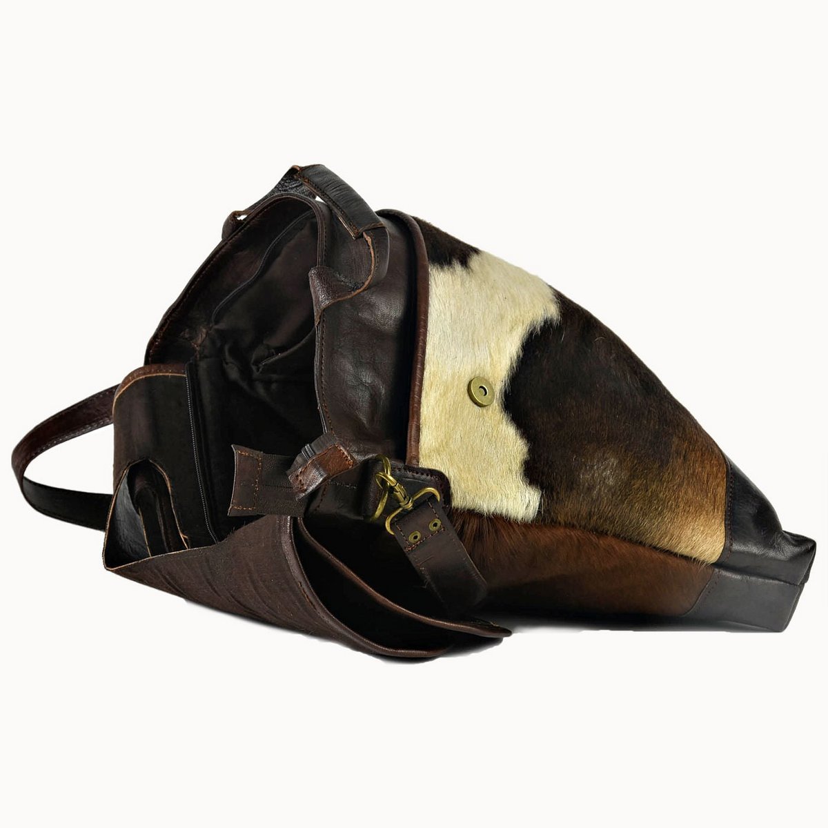 Rana leren tas met koeienvacht, 41 × 6 × 31 cm