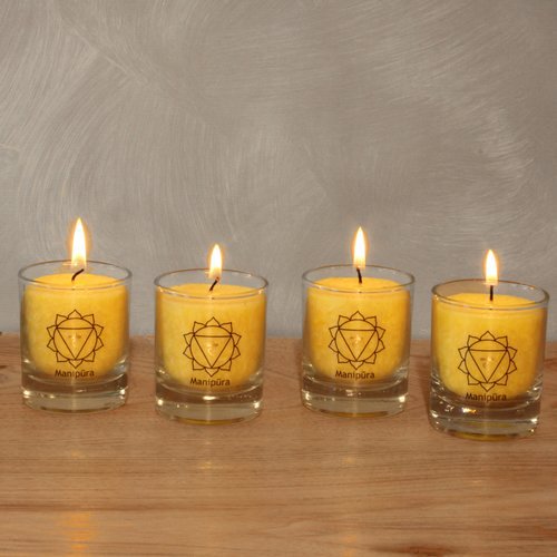 Manipura chakra kaarsen geel, 6 × 6 cm set van 4