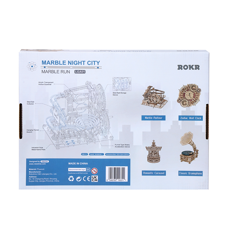 DIY houten knikkerbaan Marble Night City, 32,5 x 21,4 x 22,8 cm