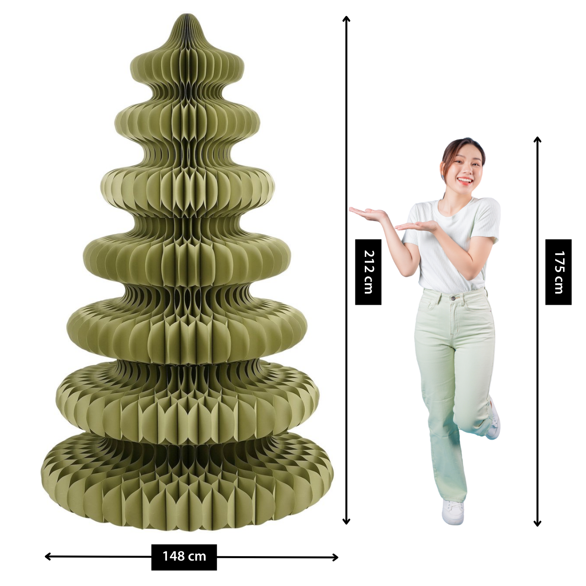 Decoratieve kerstboom papier, groen, Ø 148 × 212 cm