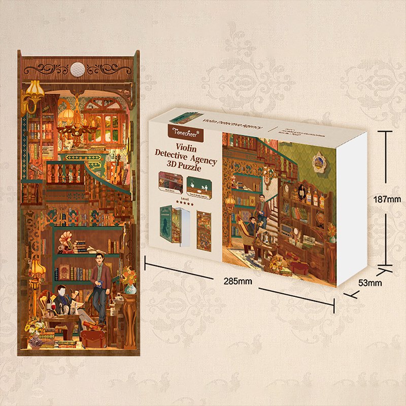 DIY book nook violin detective agency inclusief stofkap, 24,5 cm