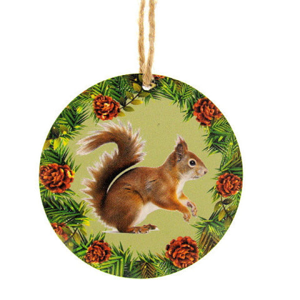 Eekhoorn houten decoratie, Ø 7 cm met ophangkoordje