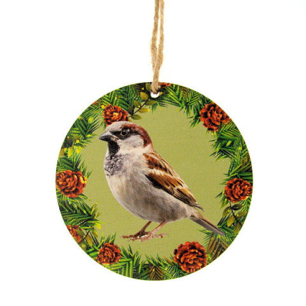 Mus houten decoratie, Ø 7 cm met ophangkoordje