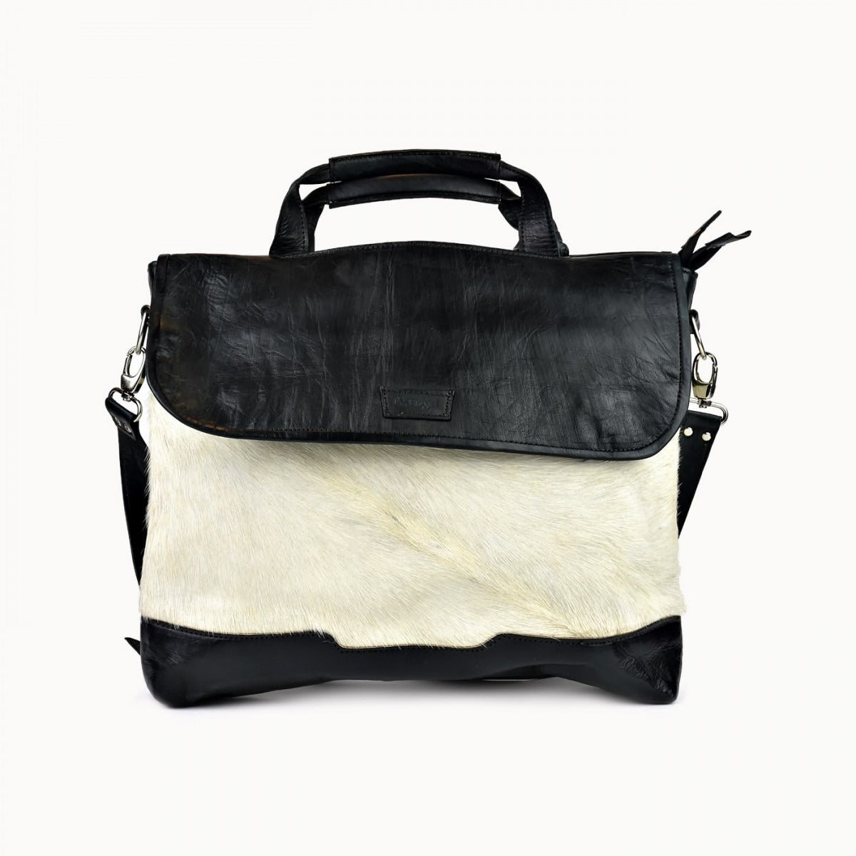 Rana leren tas met koeienvacht, 41 × 6 × 31 cm