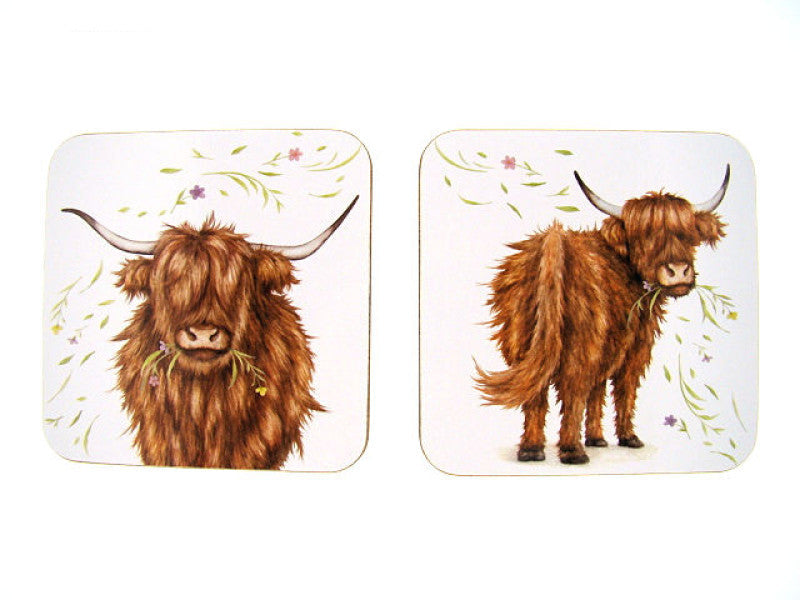 Schotse hooglander onderzetters, set van 4, 10 × 10 cm