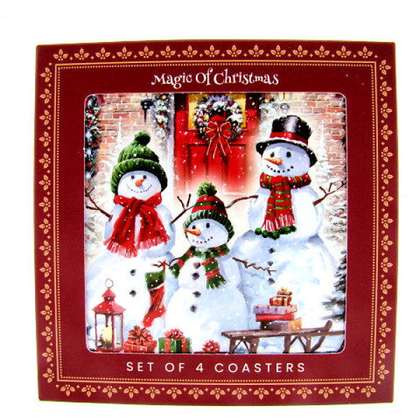Magic of Christmas onderzetters met sneeuwpoppen, set van 4, 10 × 10 cm