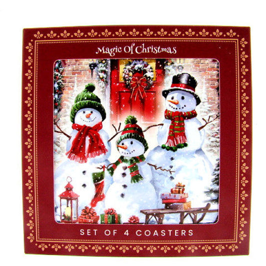 Magic of Christmas onderzetters met sneeuwpoppen, set van 4, 10 × 10 cm
