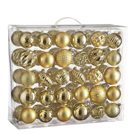 Goudkleurige kerstballen set, onbreekbaar, 60 stuks Ø 7 cm