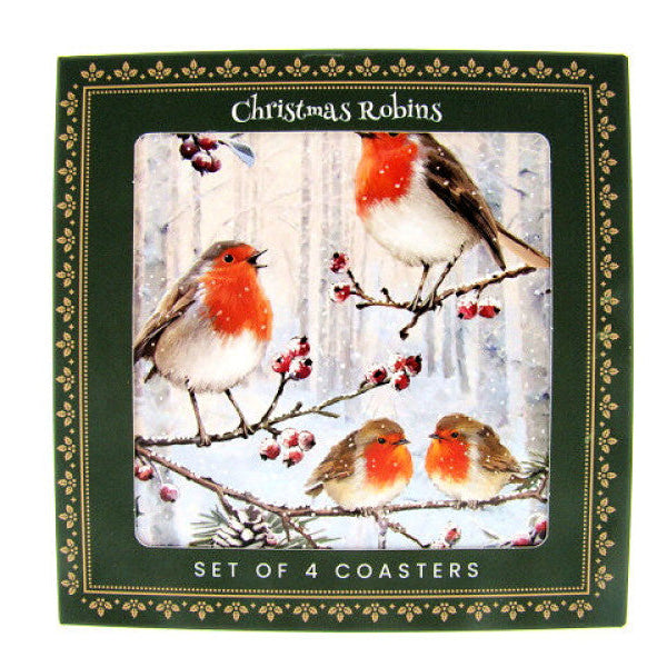 Roodborst onderzetters, set van 4, 10 x 10 cm