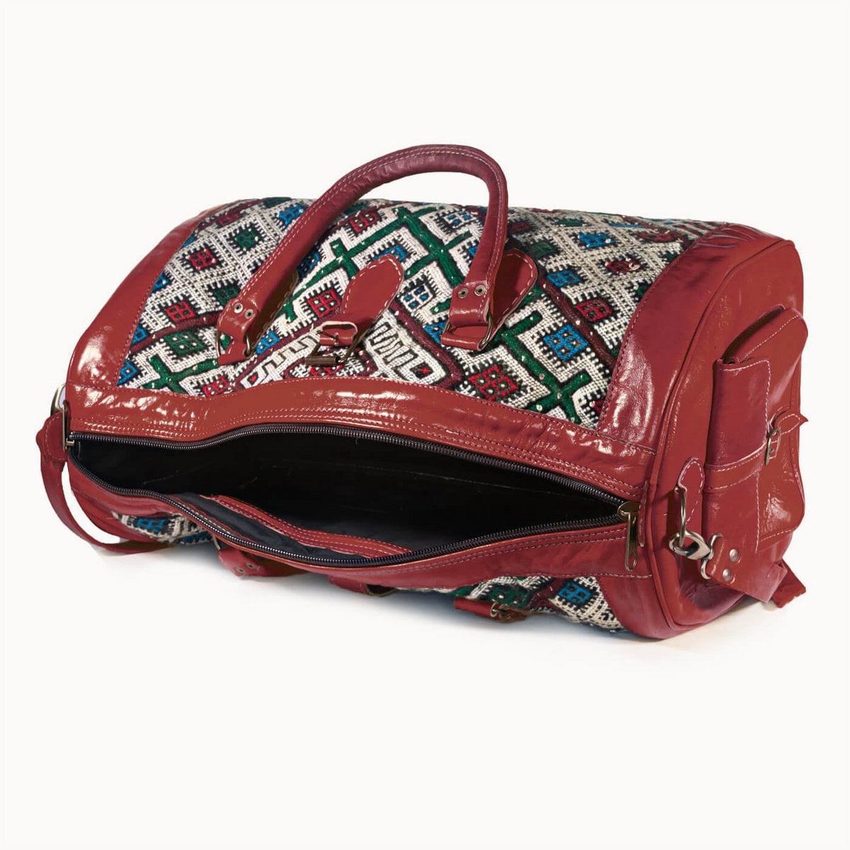 Kilim leren reistas S met kelim, 35 × 20 × 22 cm, rood