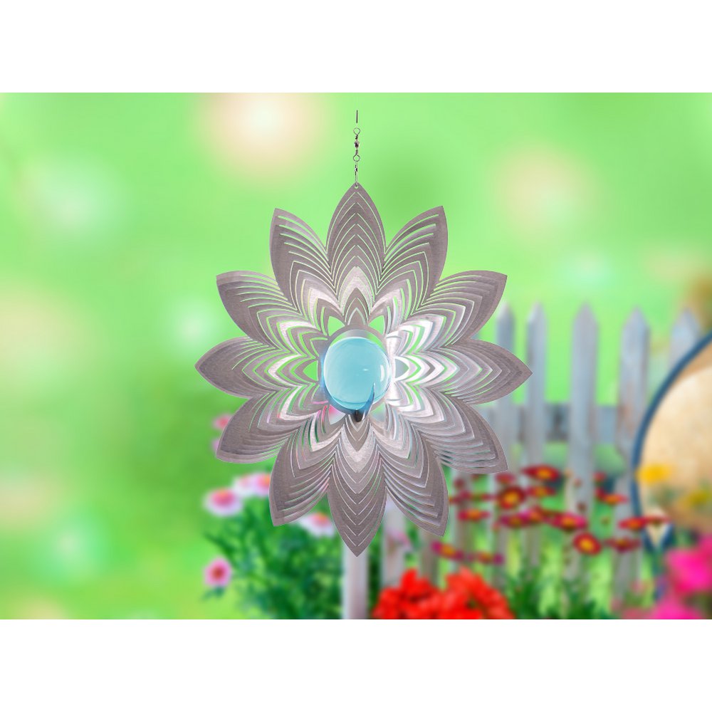 Windspinner BlinQ-Art Azalea Flower met aqua glaskogel, Ø19 cm