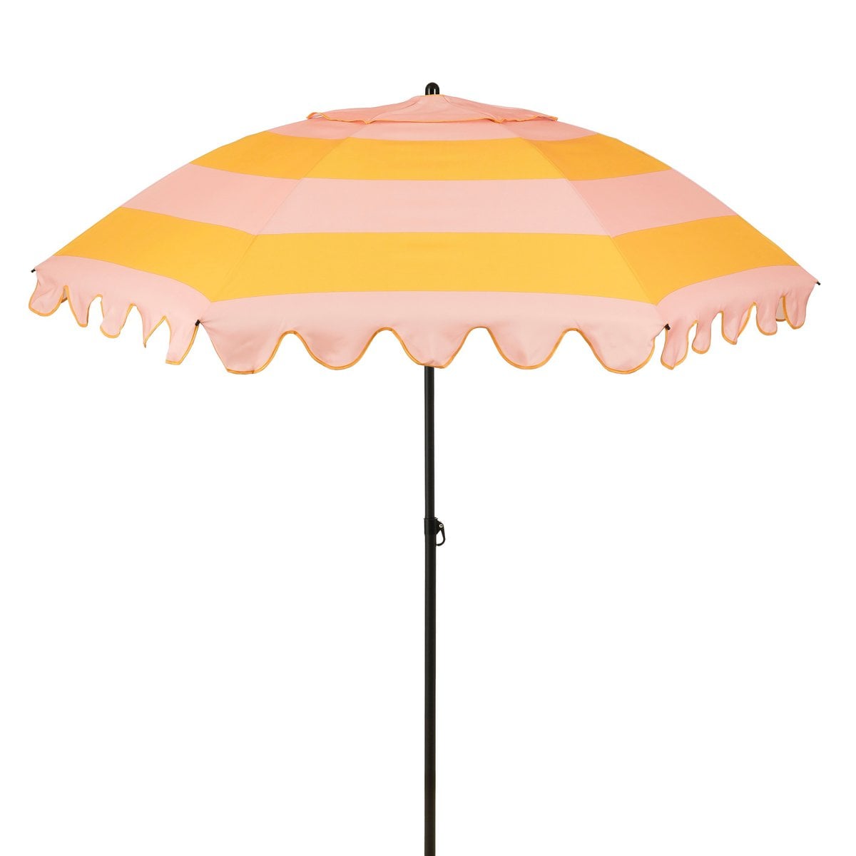 Geel-roze gestreepte parasol met ruches Ø195 cm