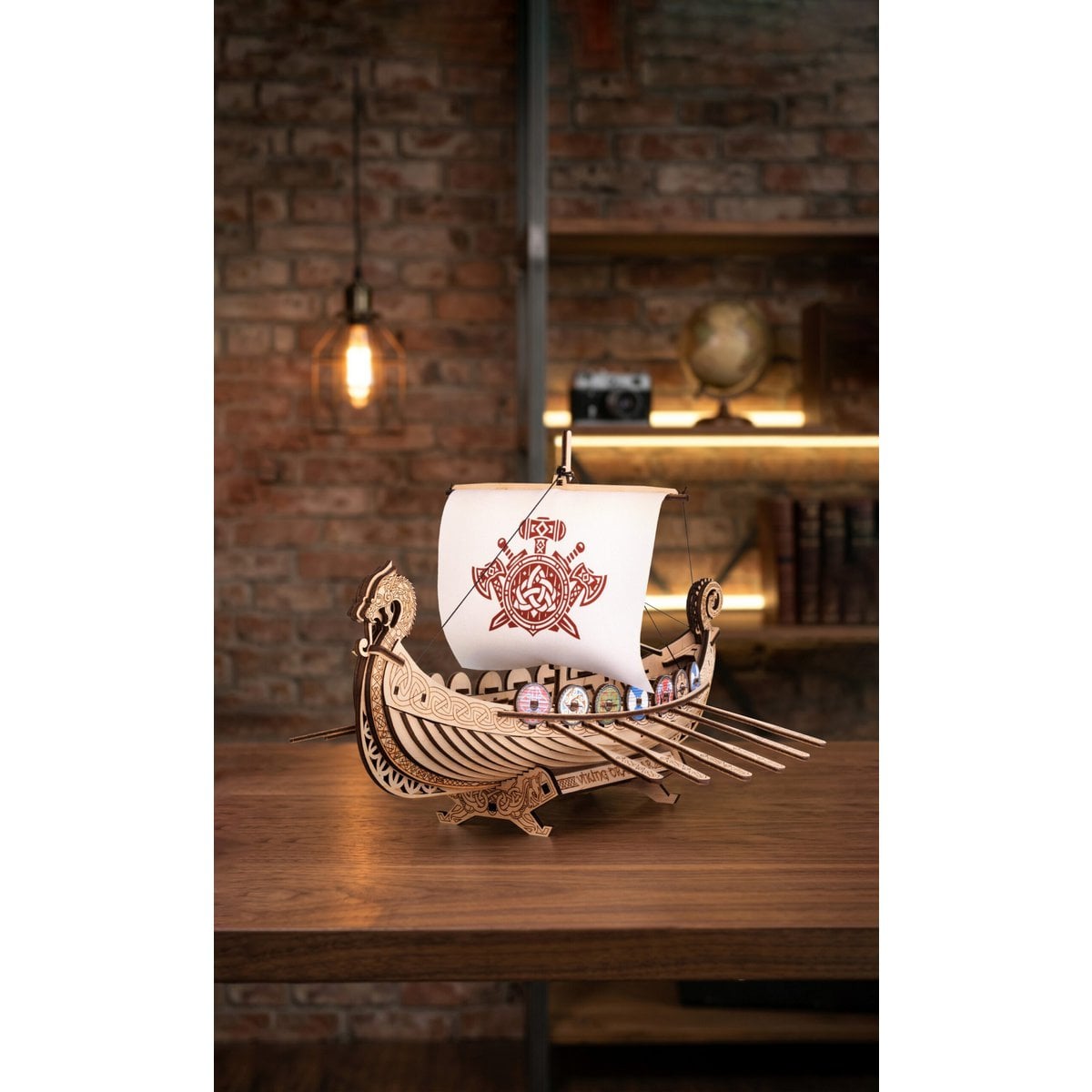 Drakkar Vikingschip houten bouwpakket, 26 × 34 × 21,7 cm