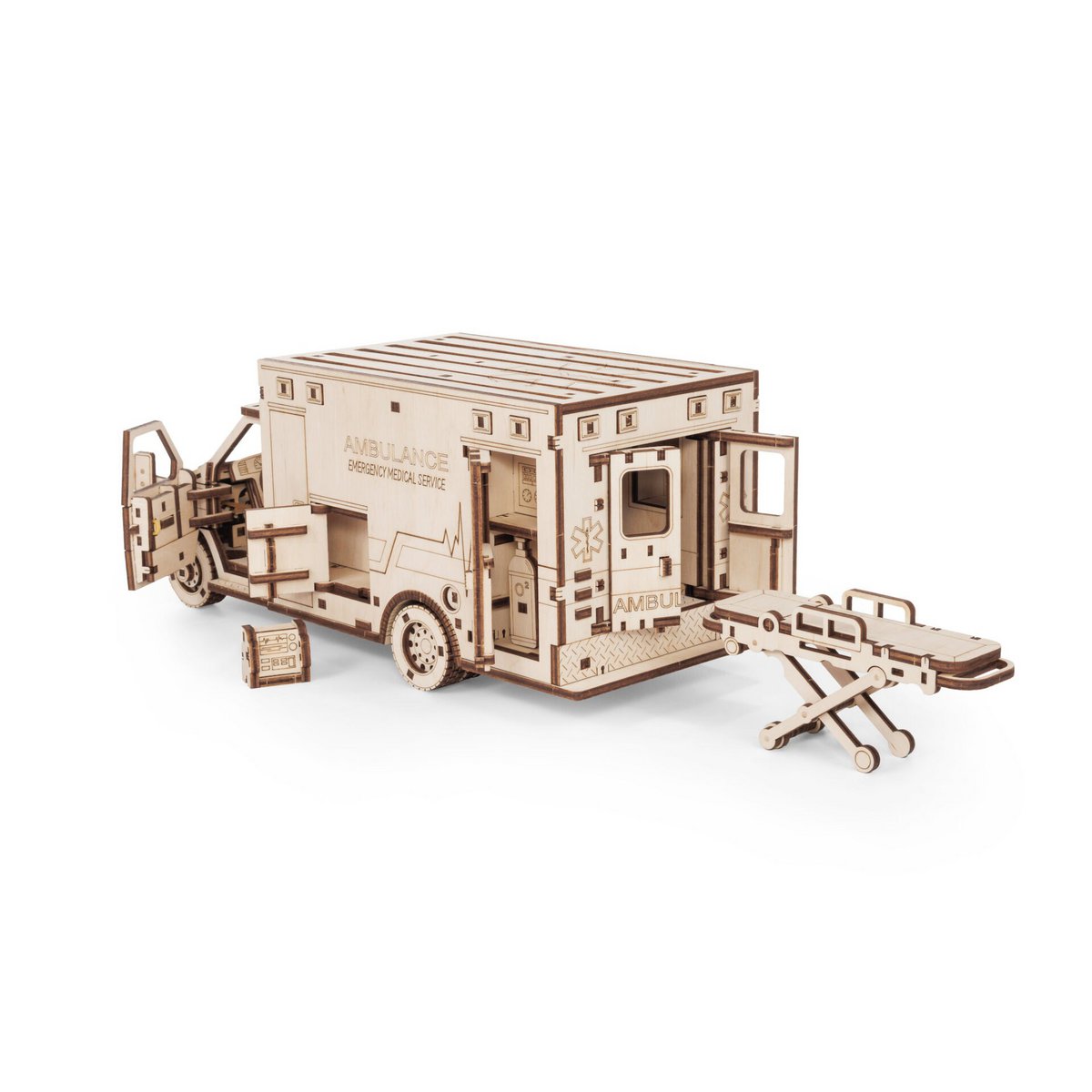 DIY houten mechanische puzzel ambulance, 29,5 x 12,9 x 12,4 cm