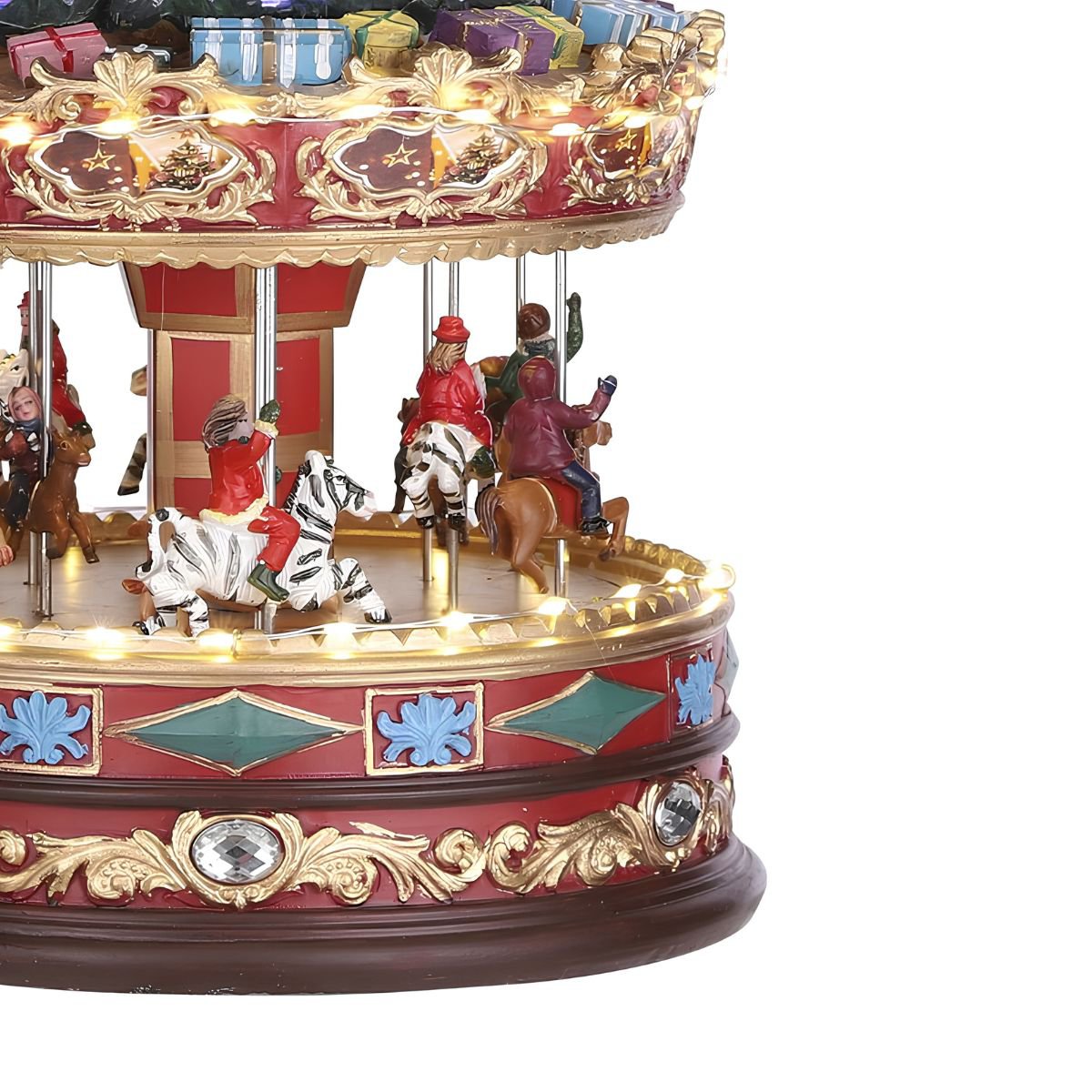 Kerstdorp carrousel met kerstboom, muziek en verlichting, 22 × 22 × 35 cm
