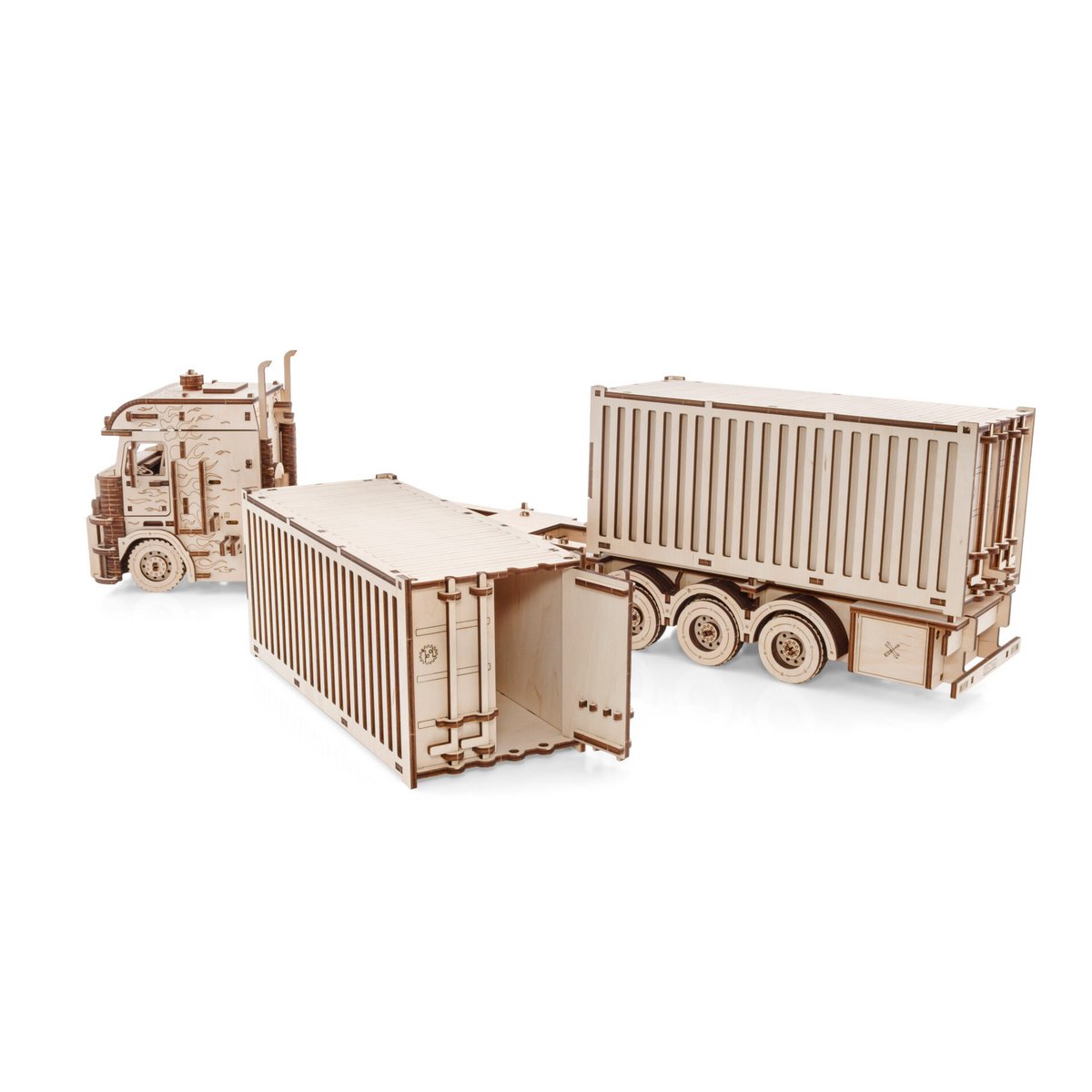 3D mechanische houten puzzel container oplegger Road King 52,3 × 10,8 × 16,9 cm – 238 stukjes