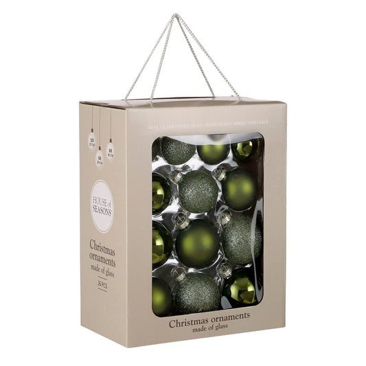 Glazen kerstballen, groen, 26 stuks