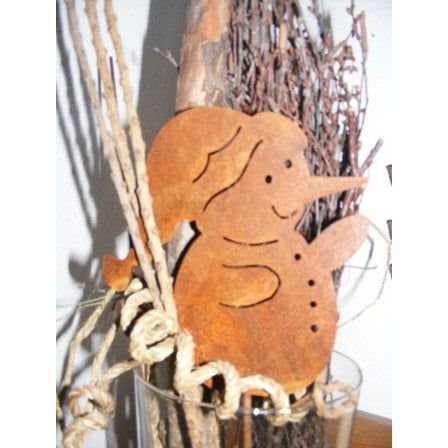 Sneeuwpop winterdecoratie met roestpatina, hangend of op stang
