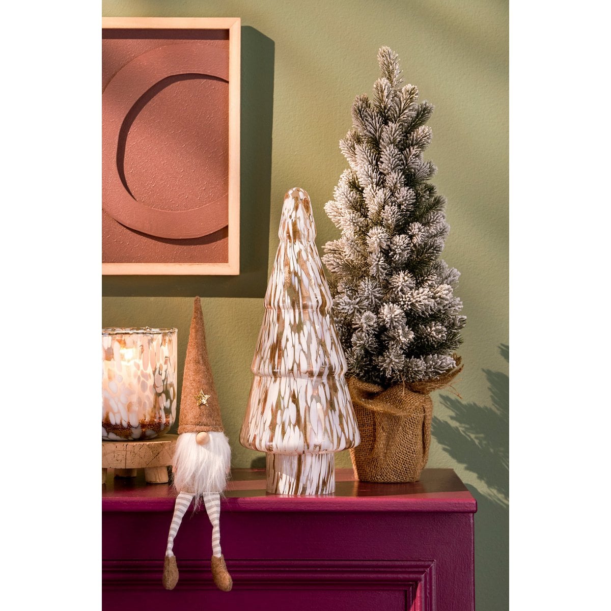 Besneeuwde kunstkerstboom in jute, 60 cm