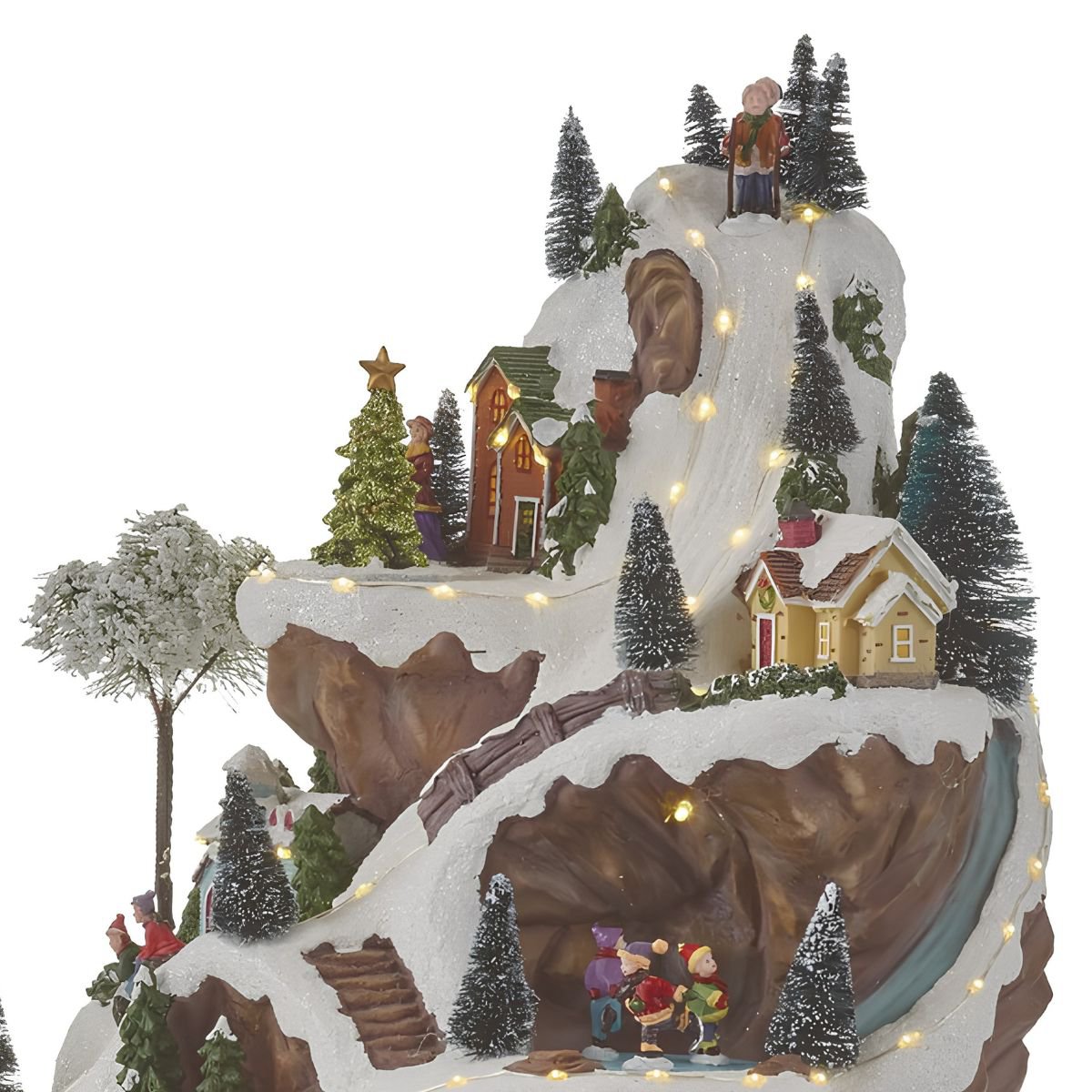 Kerstdorp skipiste met verlichting en bewegende scènes, 33 × 31 × 46 cm