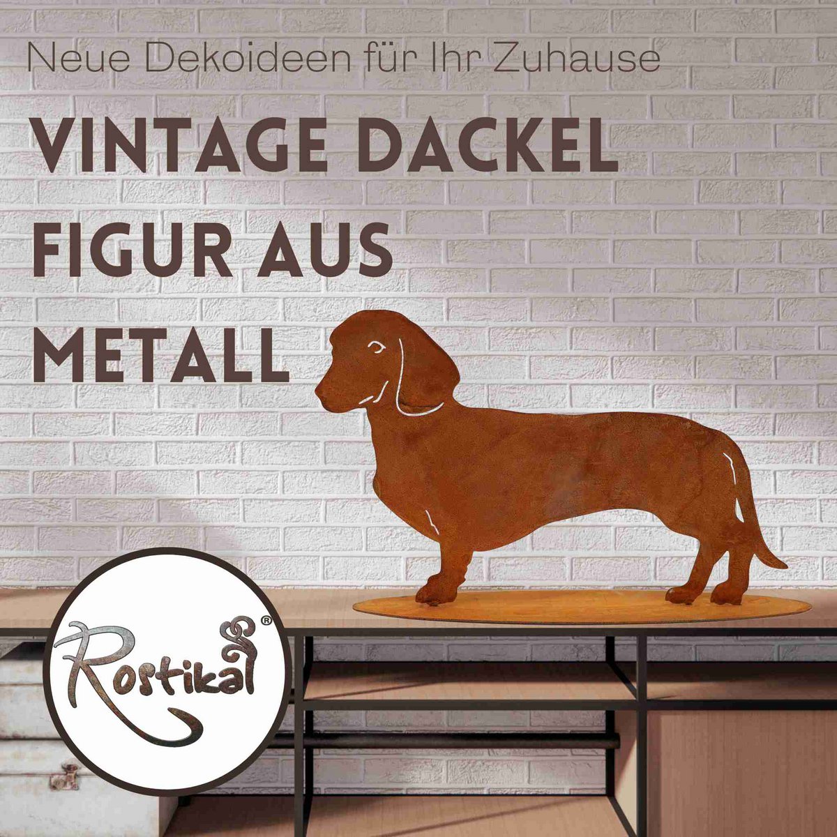 Roestmetalen teckel Waldi, 2 maten