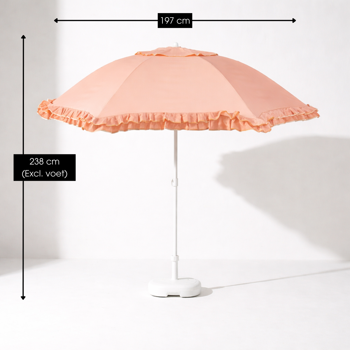 Perzikkleurige parasol met ruches Ø195 cm