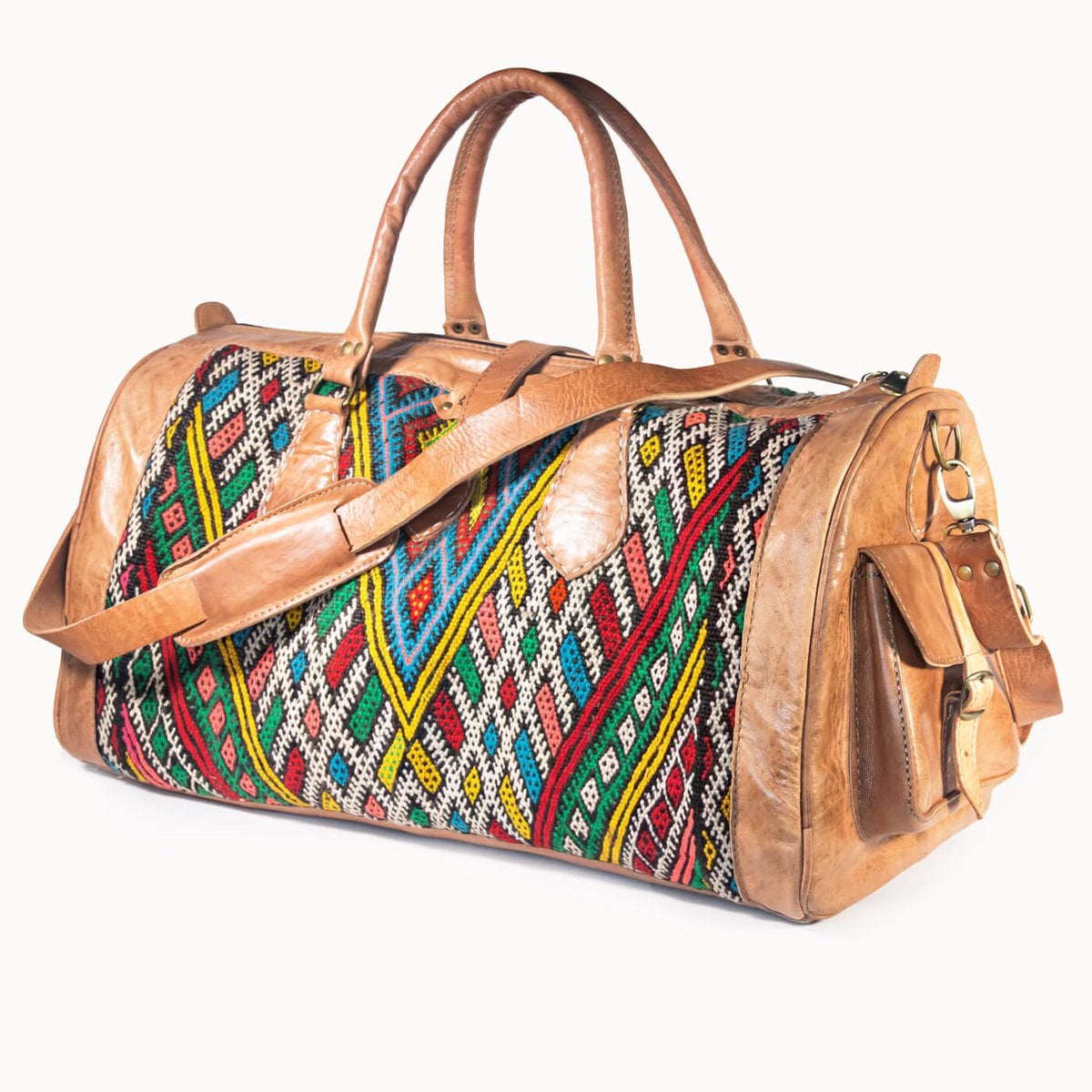 Kilim X leren reistas met authentieke kelim, 54 × 28 × 28 cm
