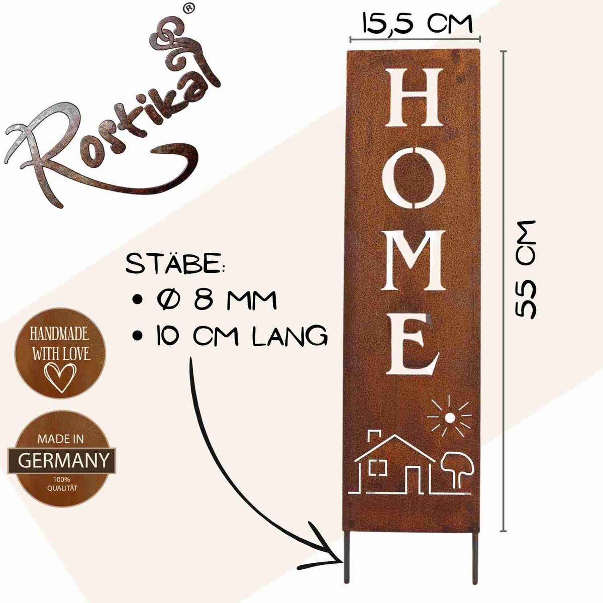 Home decoratiebord met roestpatina, op bodemplaat of stangen