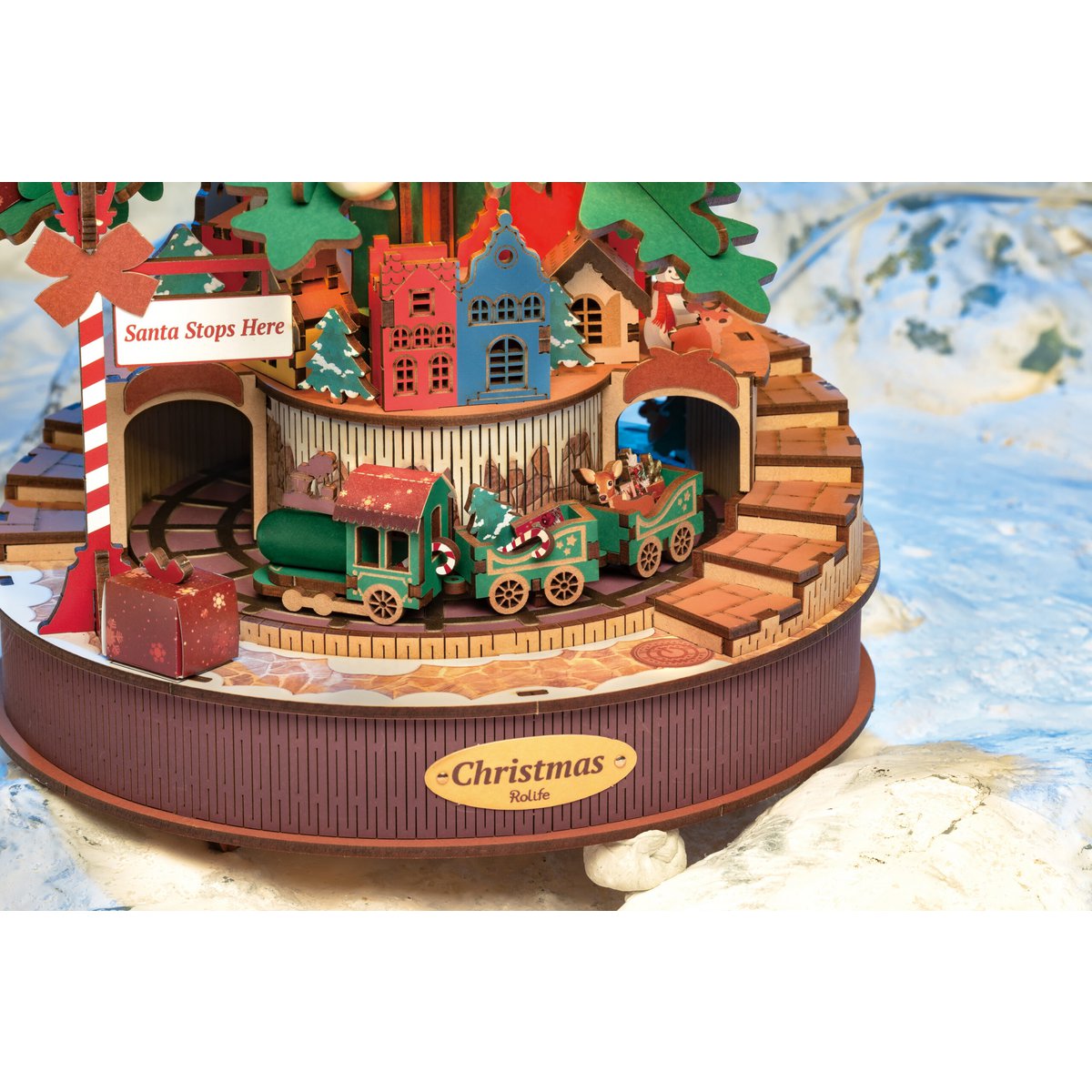 DIY 3D houten muziekdoos kerstboom met verlichting, 30 x 30 x 40 cm