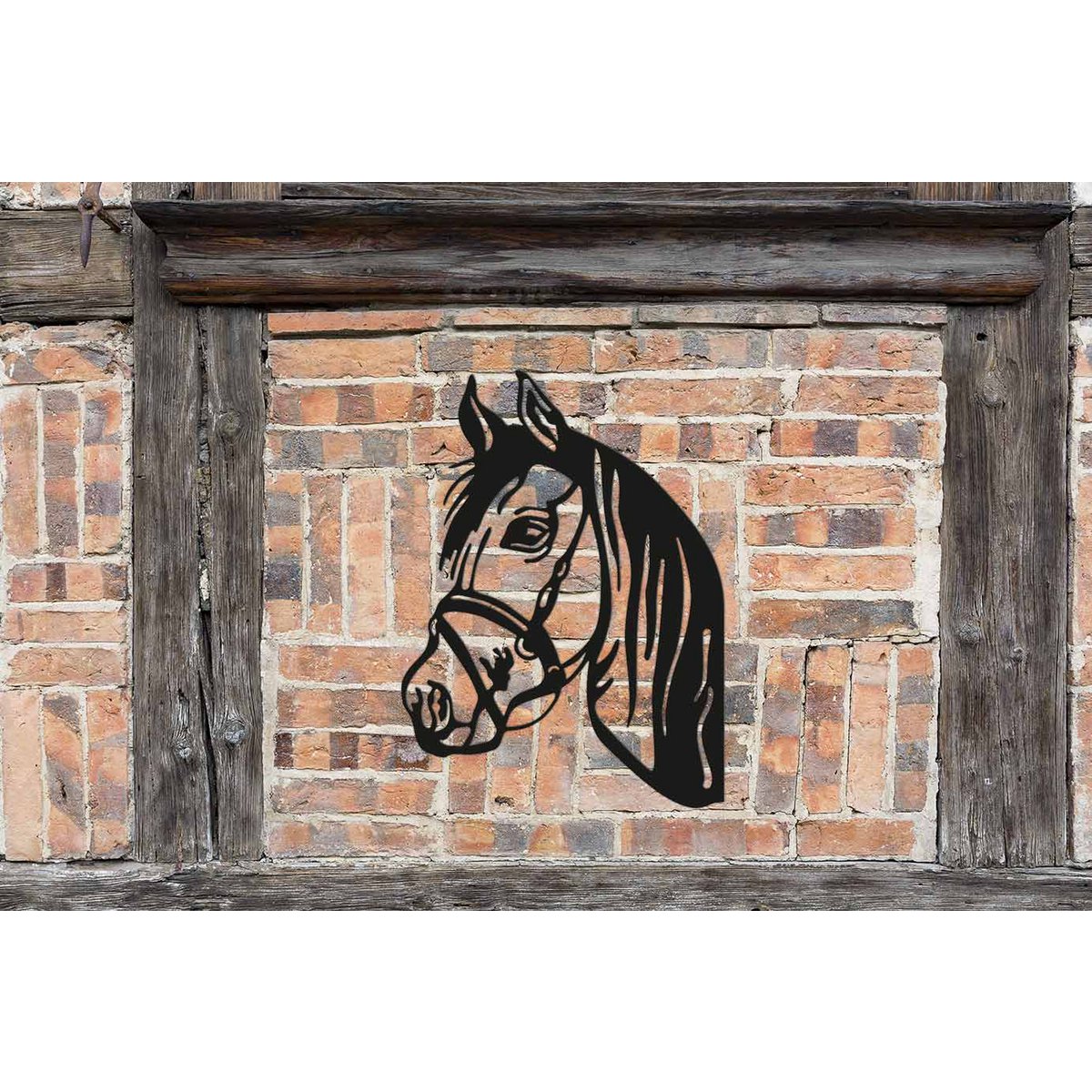 Peekaboo paardenhoofd zwart ornament – paal en schuttingdecoratie