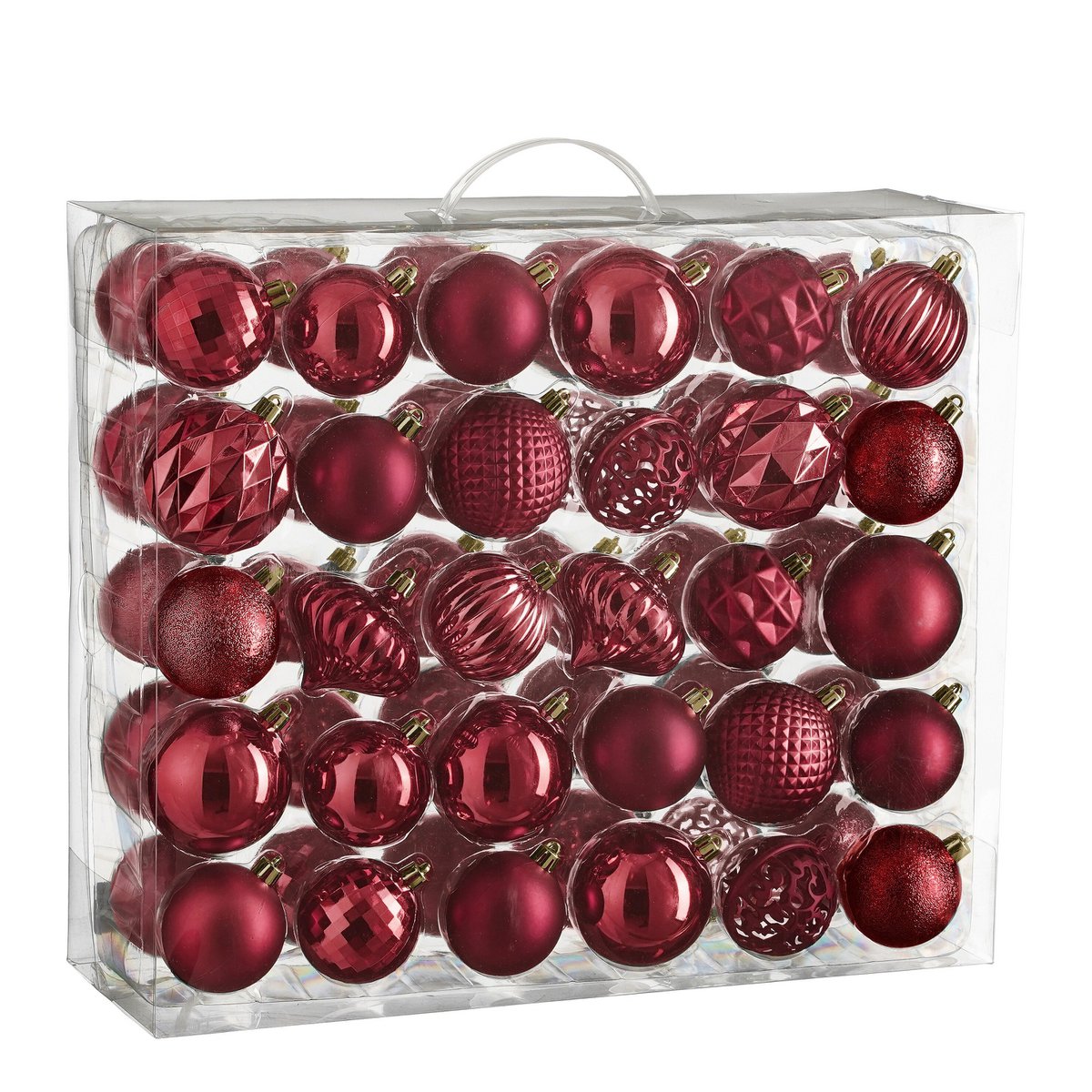 Donkerrode kerstballen set, onbreekbaar, 60 stuks Ø 7 cm