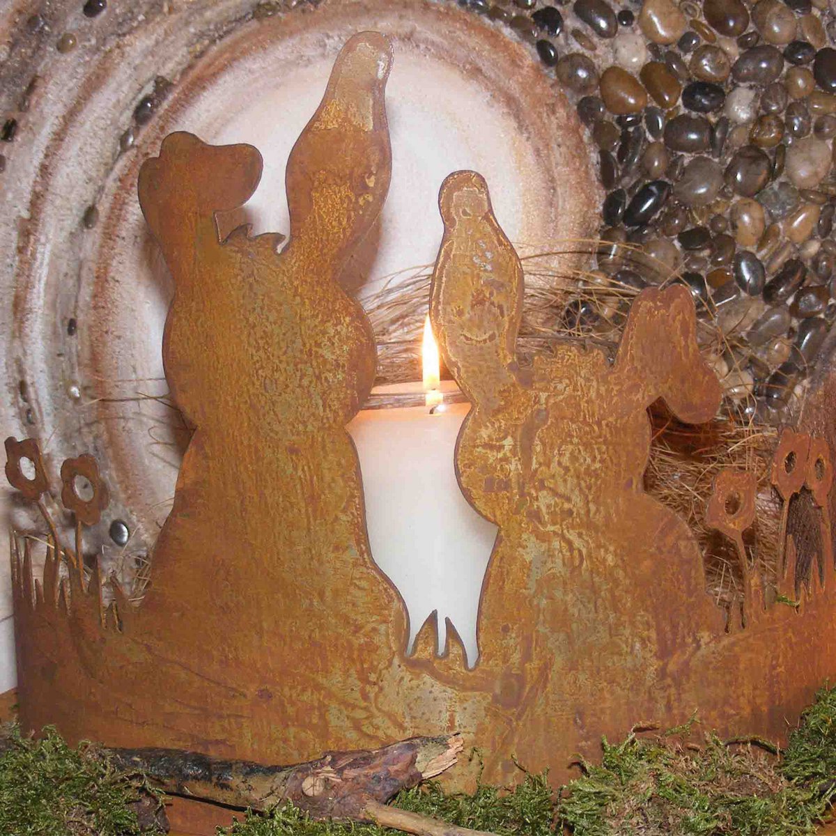 Roestmetalen paashaasjes, ca 27 cm