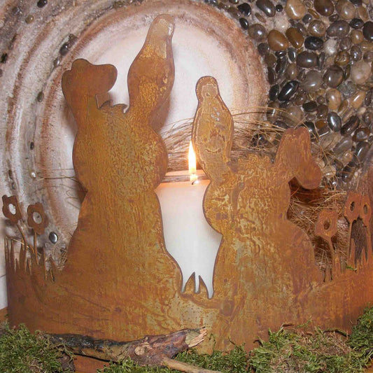 Roestmetalen paashaasjes, ca 27 cm