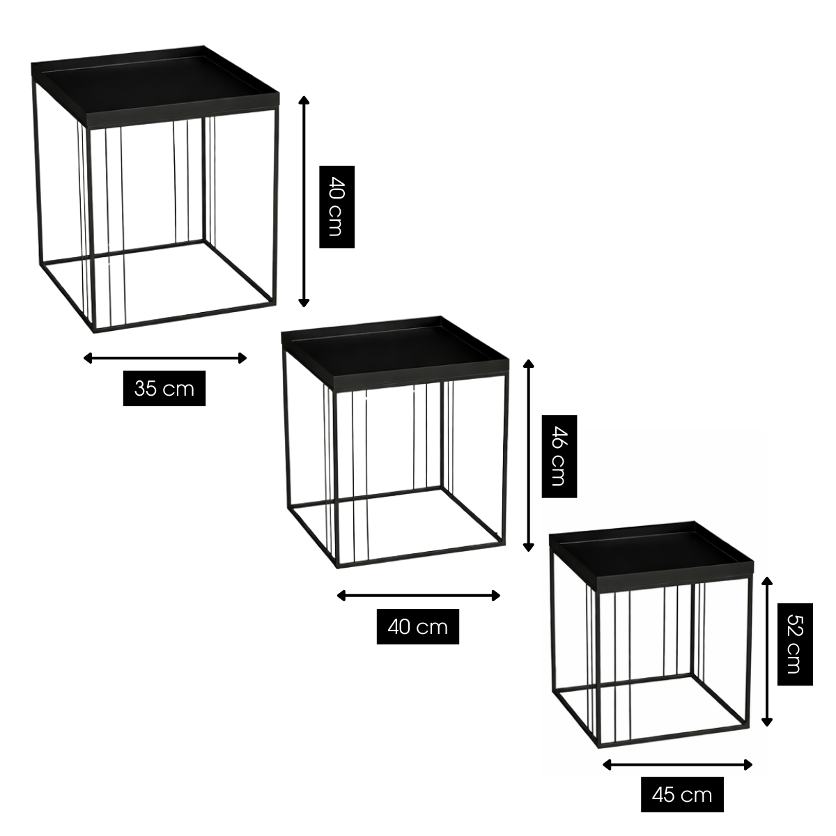 Zwarte bijzettafel set Beth - 3-delig