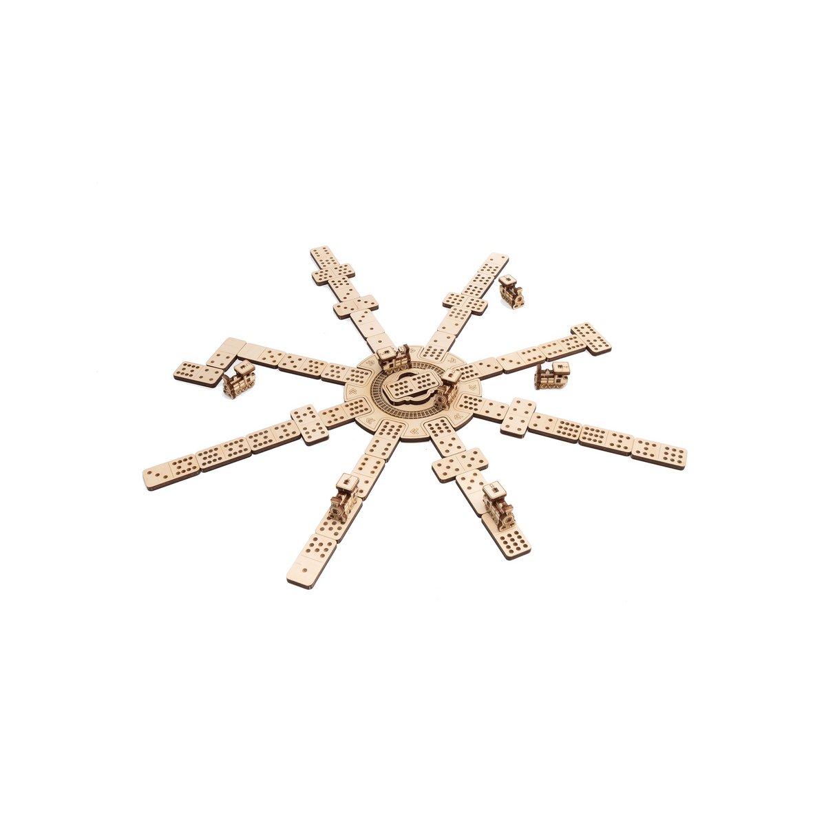 Houten mechanische puzzel Mexican Train domino, 232 stukjes, 25,3 x 24,8 x 7,3 cm