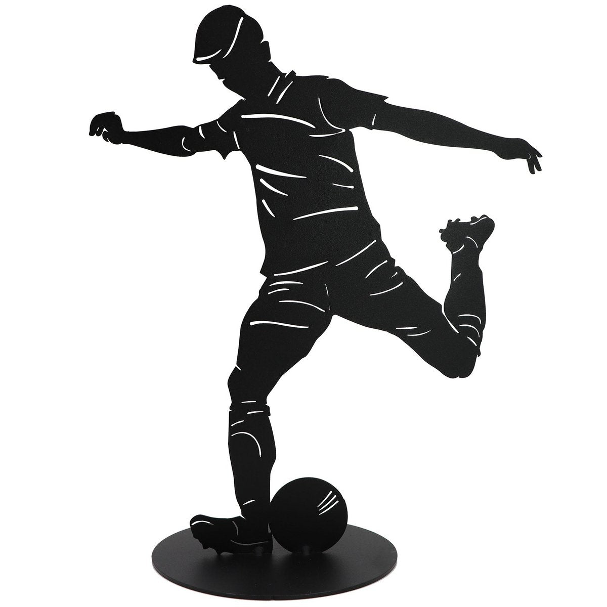 Metalen voetbalsculptuur zwart – moderne voetbal decoratie, 40 cm
