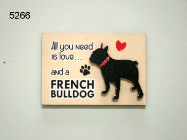Franse bulldog, all you need is love, houten magneet