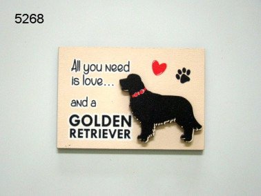 Golden retriever, all you need is love, houten magneet